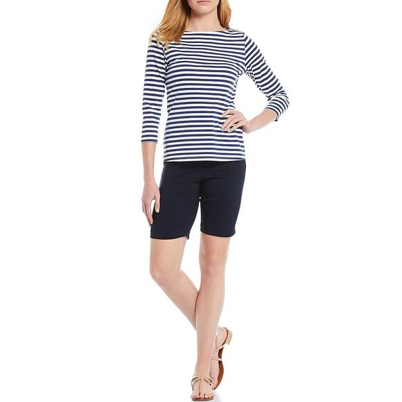 J. McLaughlin Masie Bermuda Pocketed Pull-On Shorts Navy Blue Sz 4 - Picture 1 of 8